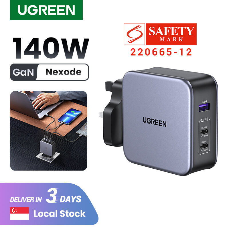 UGREEN 140W GaN Fast Charger 3-Ports 2C1A 2 Type C 1 USB A Charger PD Wall Charger Power Adapter For MacBook Pro/Air, Samsung 45W Galaxy S22/S21, Dell XPS iPhone 14 13 Pro Max iPhone 14 Plus iPhone 12